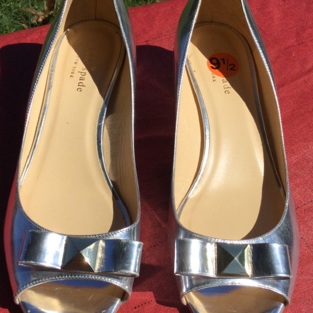 Kate Spade Shoes | Kate Spade Tenor Silver Kitten Wedges | Color: Silver